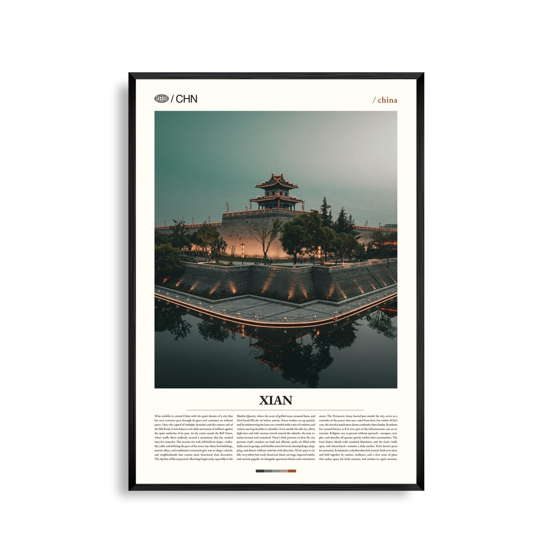Xian City Wall Pagoda Night Lights Travel Poster China Ancient Landmark Art