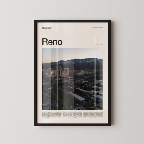 Reno Nevada High Desert City Night Skyline Dusk Travel Poster