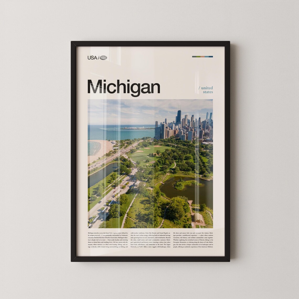 Michigan Lakefront Skyline Aerial Great Lakes City Photography Poster