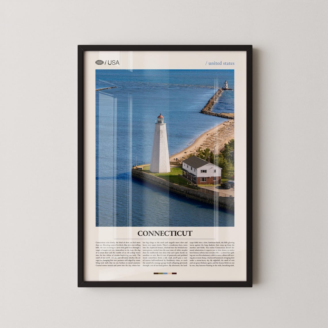 Connecticut USA Lighthouse Aerial Breakwater Scenic Photo Poster