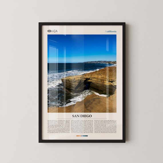 San Diego California Ocean Waves Crashing Sandstone Cliffs Photo Poster