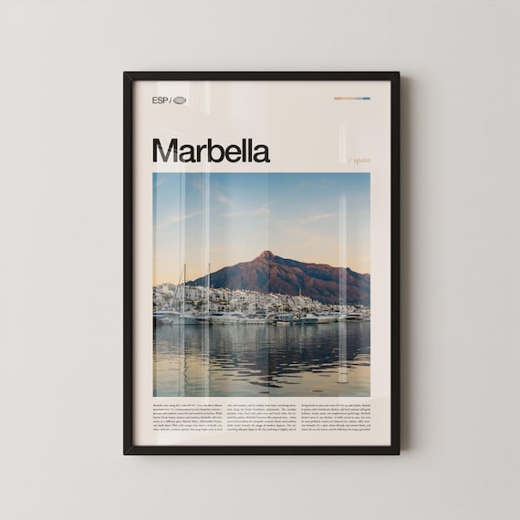 Marbella Spain Marina Mountain Waterfront Photo Travel Poster Upper Title