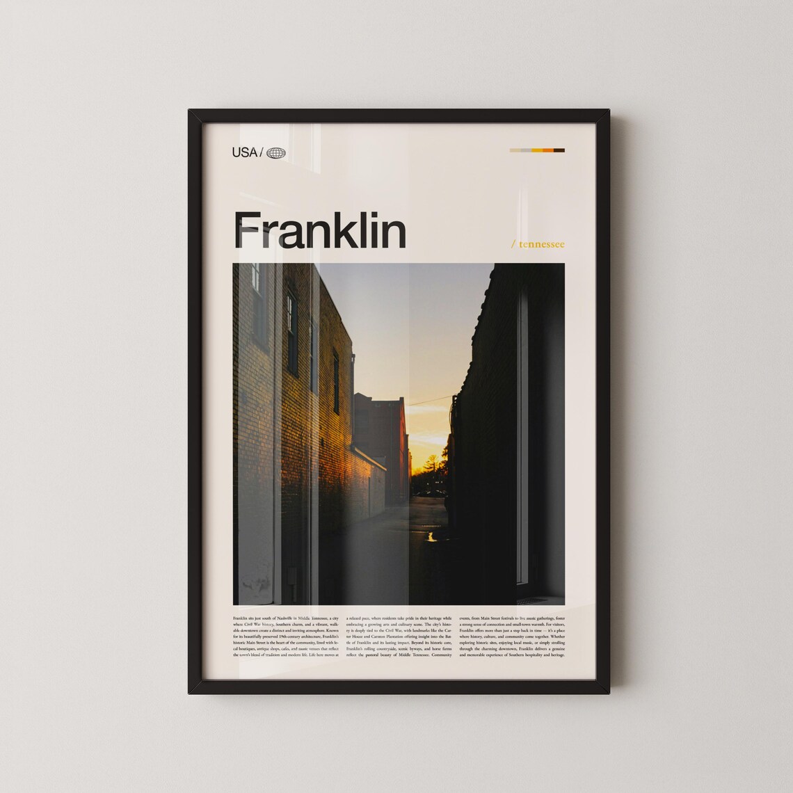 Historic Franklin Tennessee Golden Hour Alley Travel Poster Decor