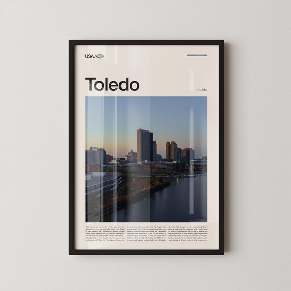 Toledo Ohio Maumee River Skyline Modern Editorial City Poster