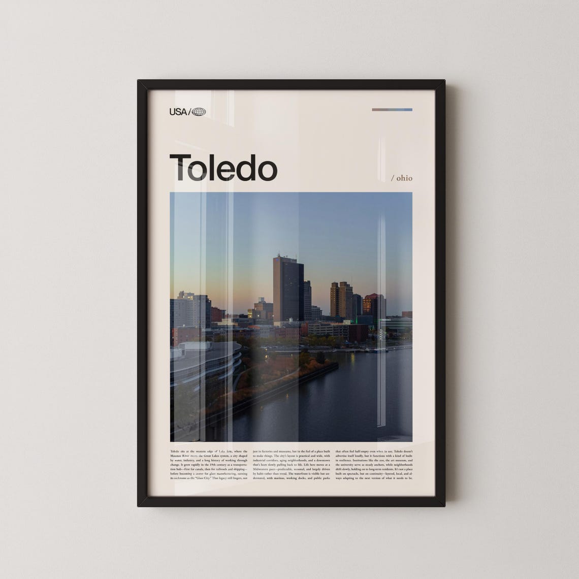 Toledo Ohio Maumee River Skyline Modern Editorial City Poster