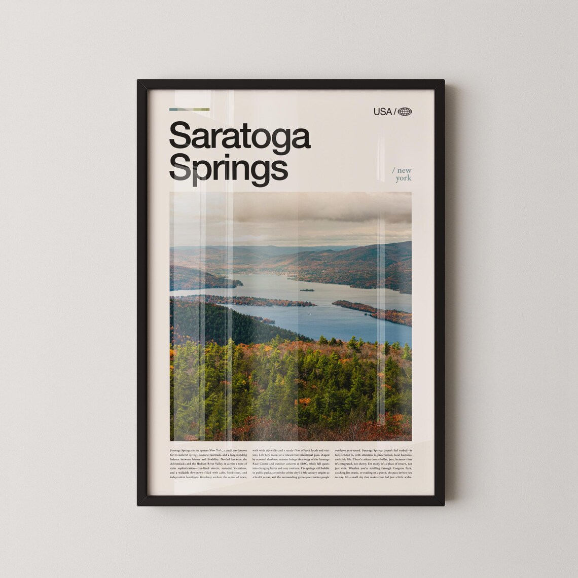 Saratoga Springs New York Autumn Lake Aerial Photo Travel Poster