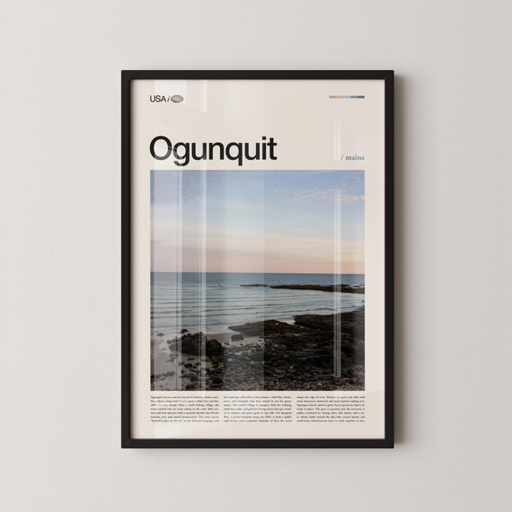 Ogunquit Maine Rocky Shoreline Dusk Photo Editorial Travel Poster