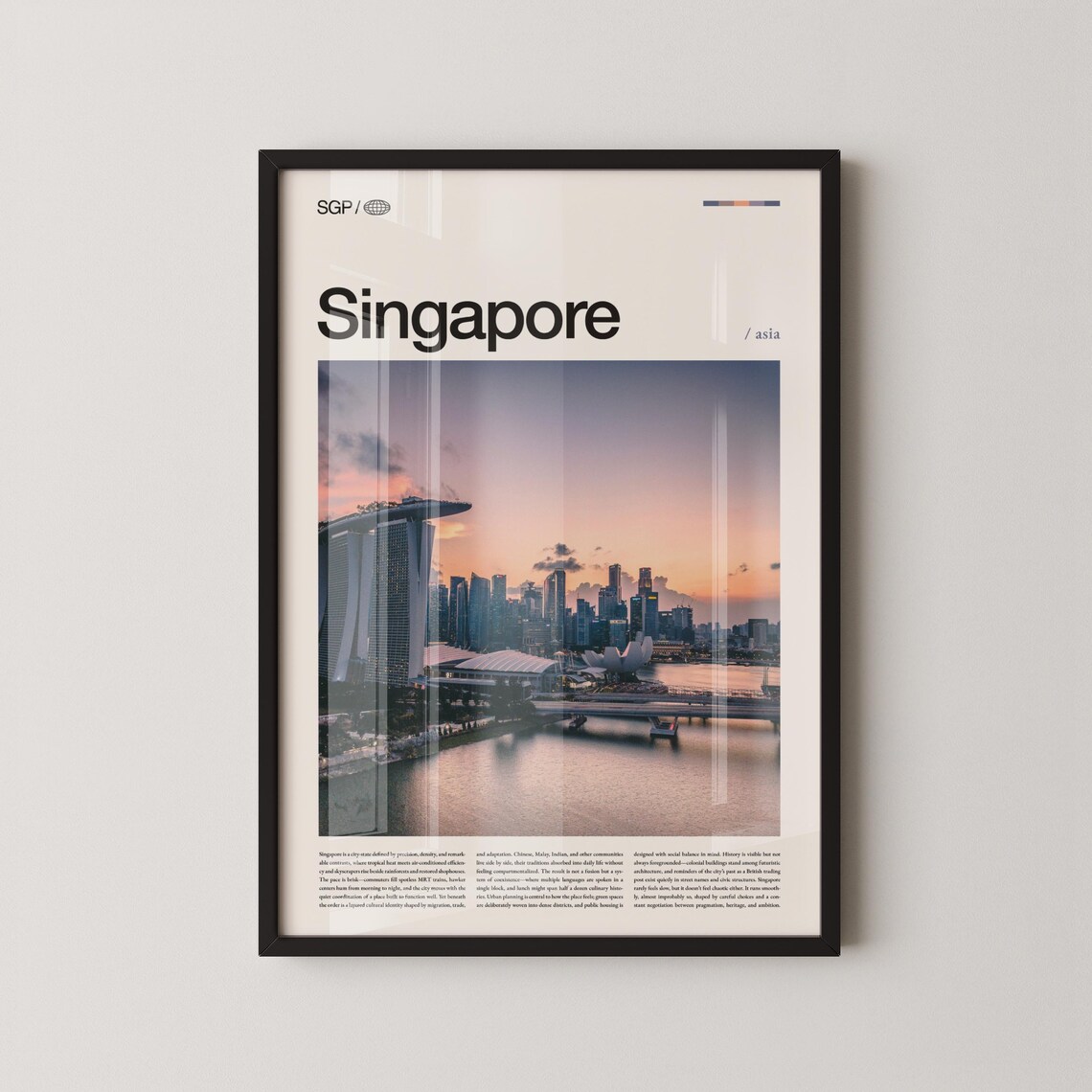 Singapore Marina Bay Sunset Skyline Modern Asia Travel Poster