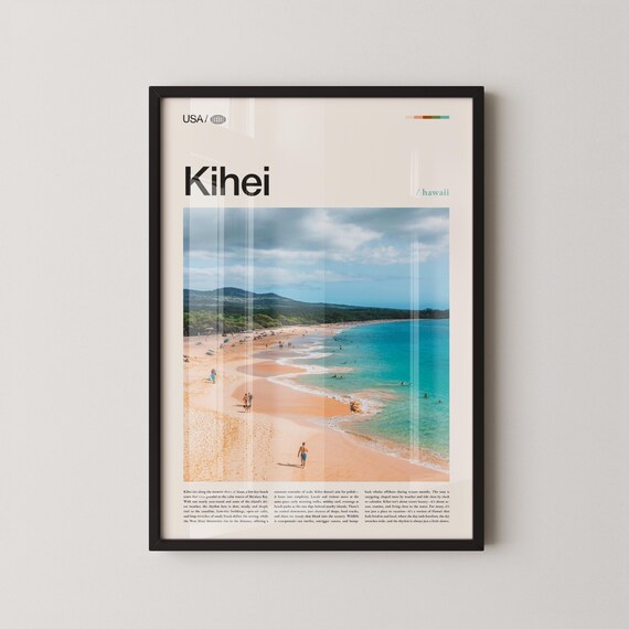 Kihei Hawaii Turquoise Ocean Waves Sandy Beach Day Travel Photo Poster