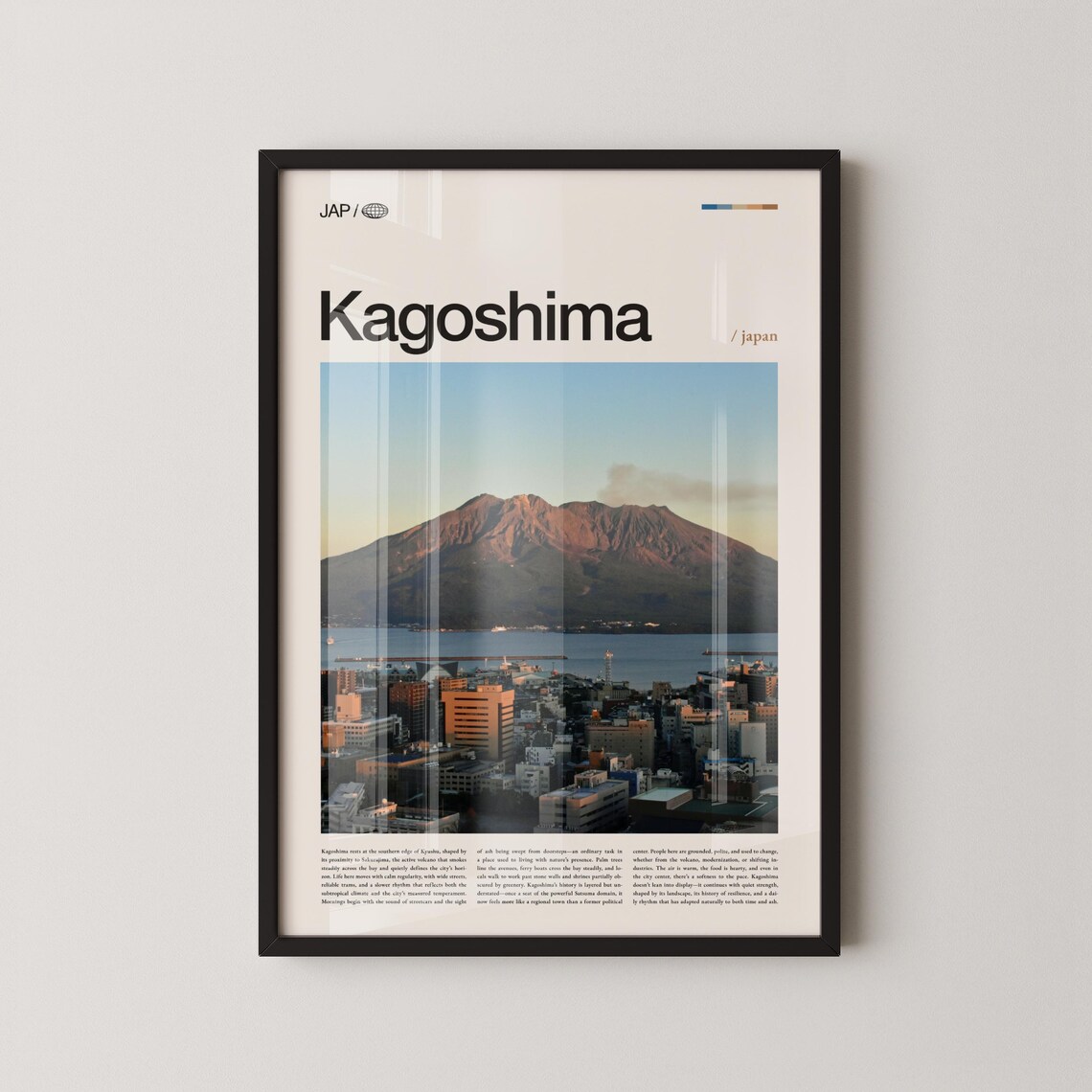 Kagoshima Japan Sakurajima Volcano Cityscape Kyushu Editorial Travel Poster
