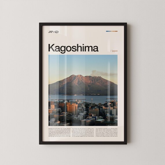 Kagoshima Japan Sakurajima Volcano Cityscape Kyushu Editorial Travel Poster