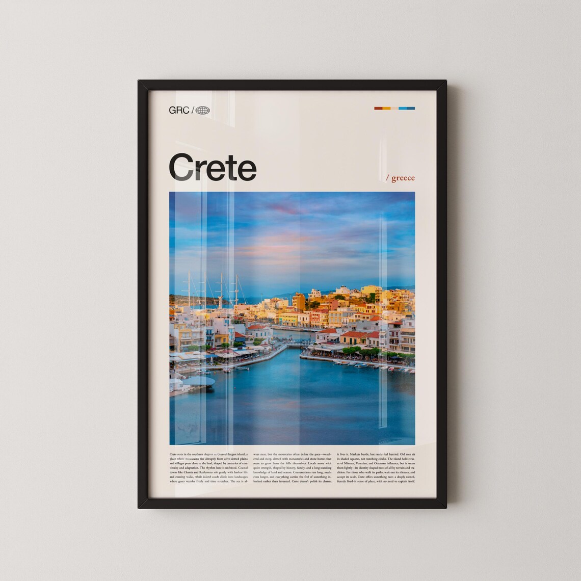 Crete Greece Sunset Harbor Town Scenic Island Travel Art Poster
