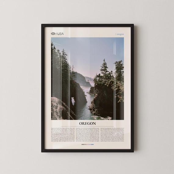 Oregon Coastal Cove Forest Cliffs USA Photo Modern Travel Poster