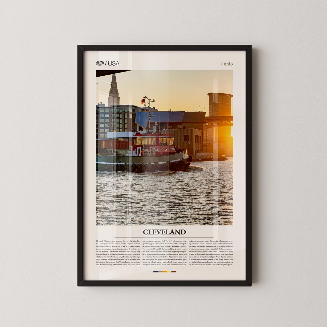 Cleveland Ohio Sunset Over Cuyahoga River Skyline Travel Poster