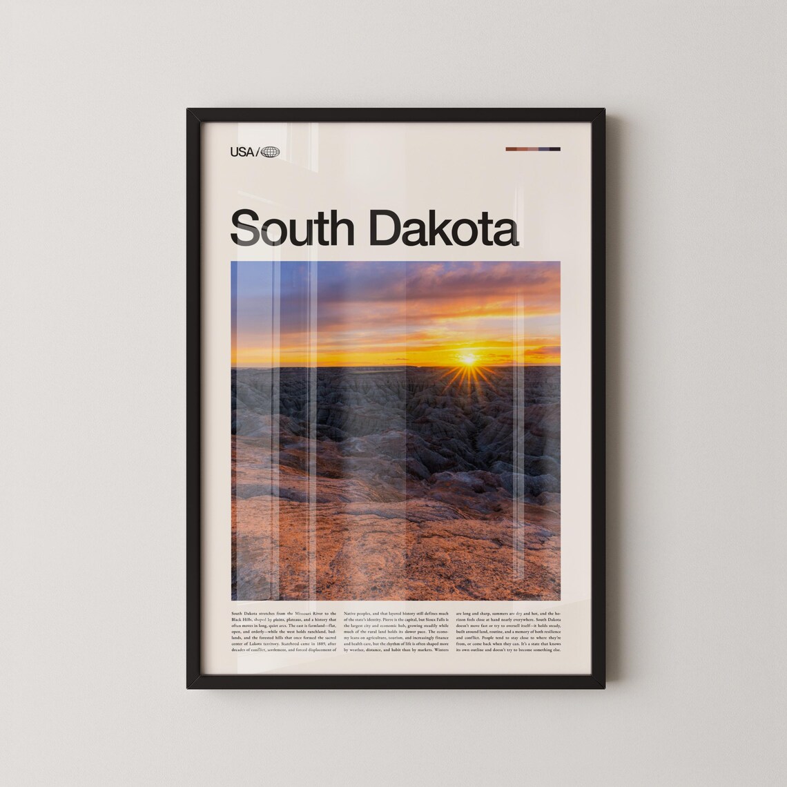 South Dakota Badlands Sunrise Sunburst Over Rocky Terrain Poster