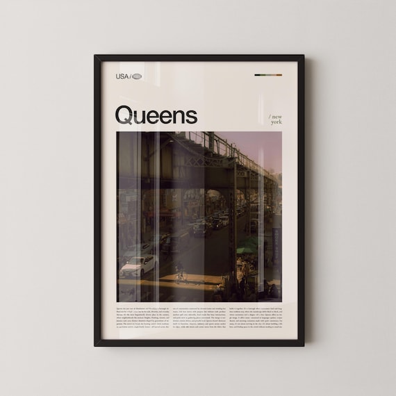 Queens New York Elevated Track Dusk Serif Title Photo Poster