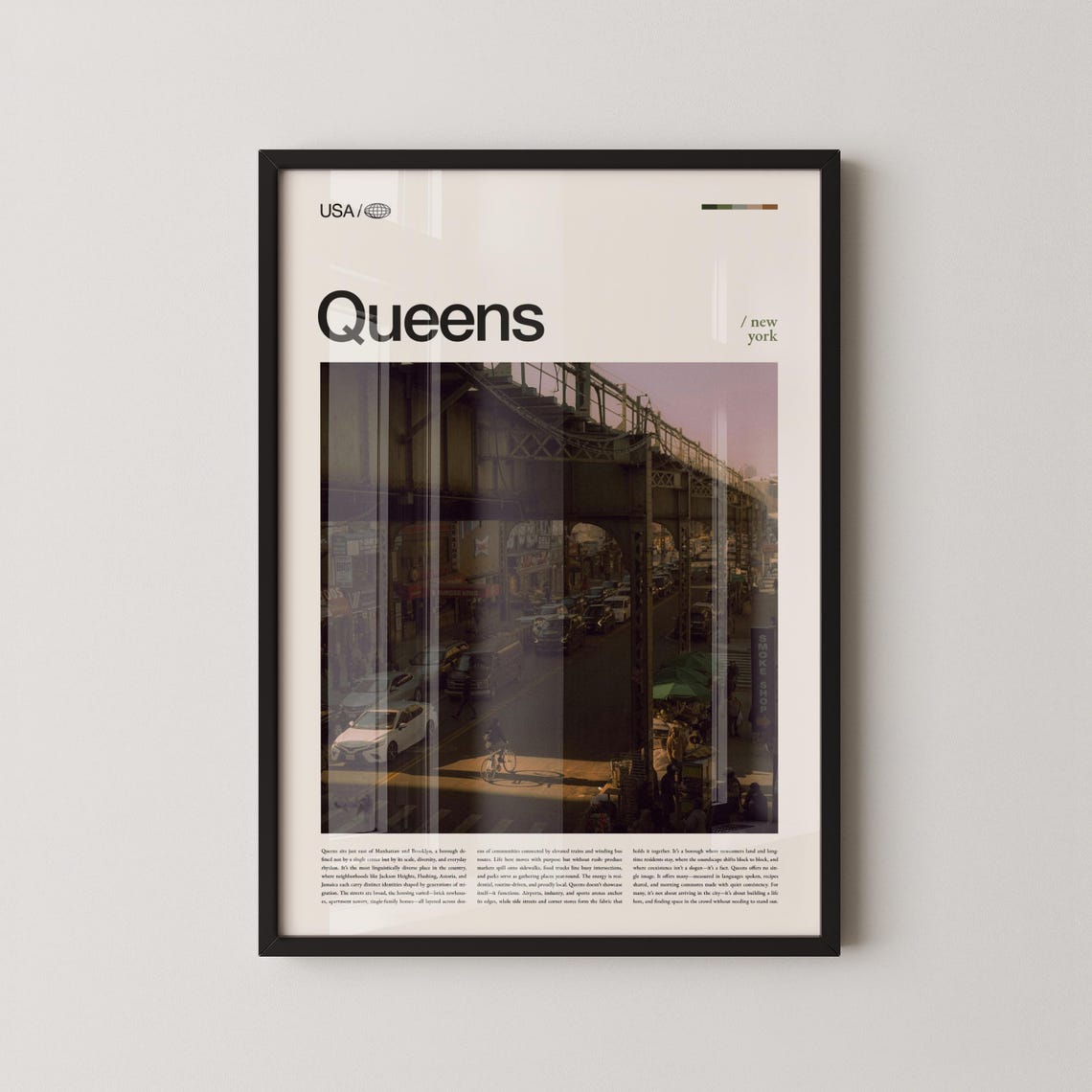 Queens New York Elevated Track Dusk Serif Title Photo Poster