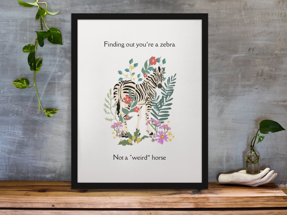 ADHD Zebra Art Print, Mental Health Office Decor