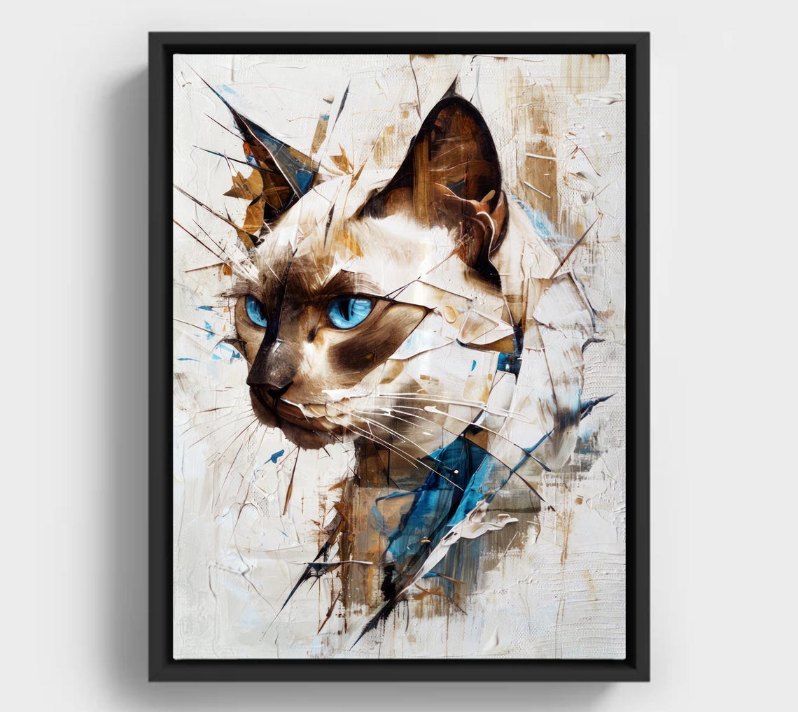Siamese Cat Portrait Abstract Oil Painting
