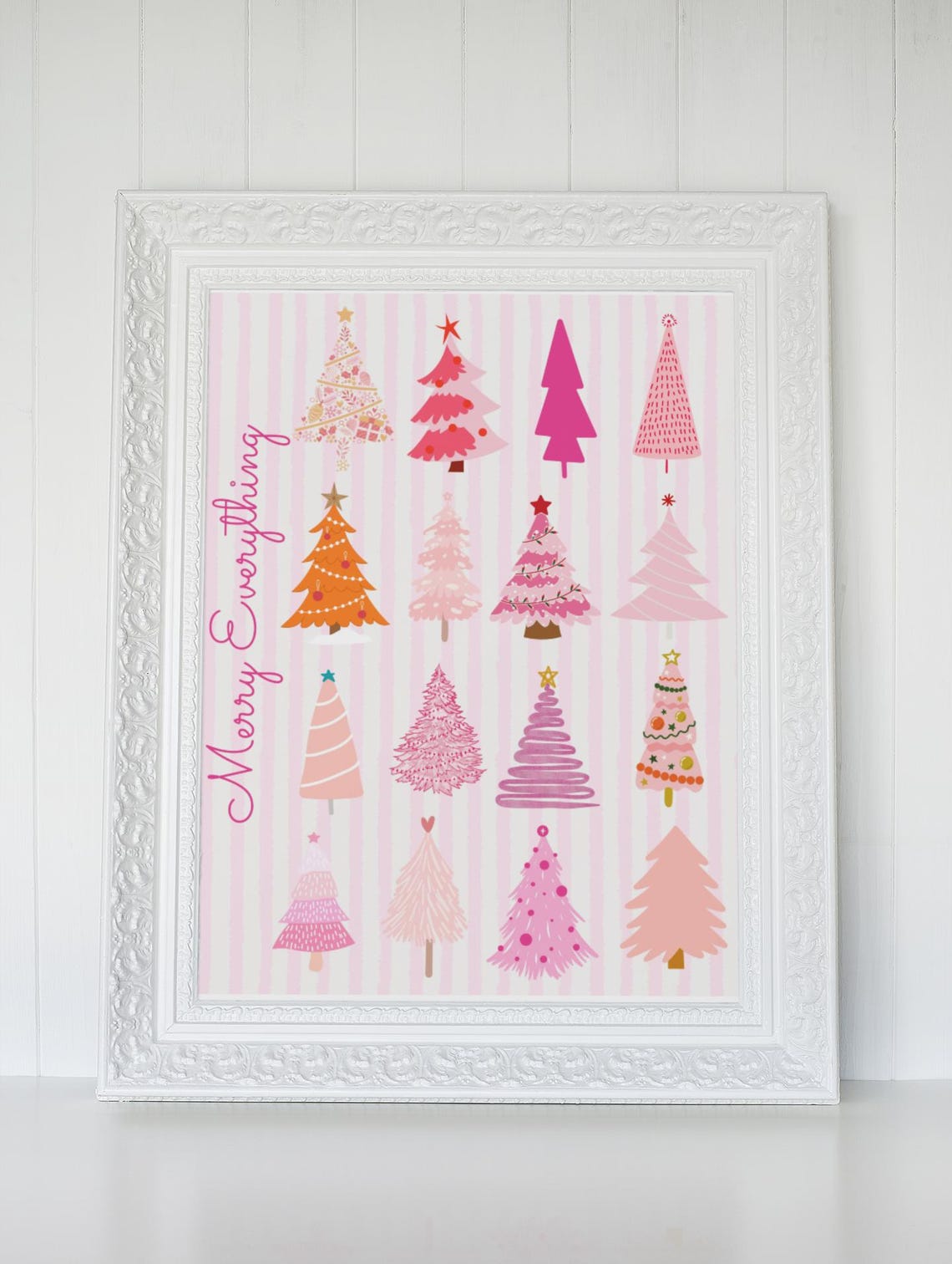 Merry Everything Pink Christmas Trees Pattern Holiday Poster