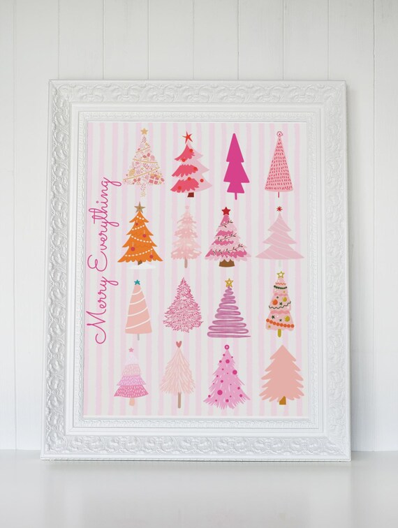 Merry Everything Pink Christmas Trees Pattern Holiday Poster