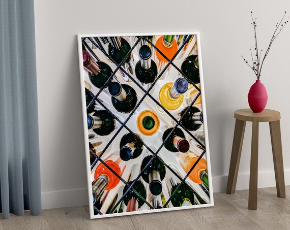 Wine Bottles Cellar Rack Colorful Kitchen Photography Wall Art