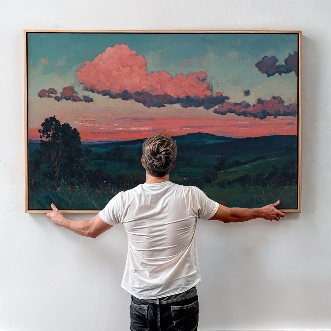 Cloudscape Painting Wall Art Sunset Painting Dramatic Sky Wall Decor Forest Scenery Art Fantasy Landscape Art Moody Wall Art