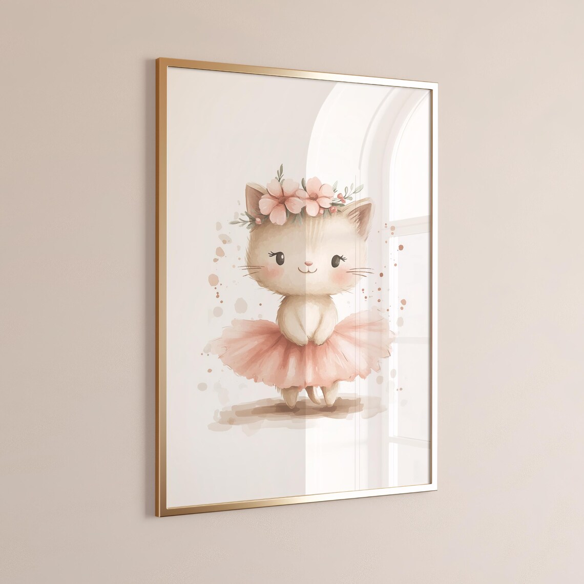 Gentle Kitten Ballerina with Pink Flower Crown Nursery Art Poster - Image 4