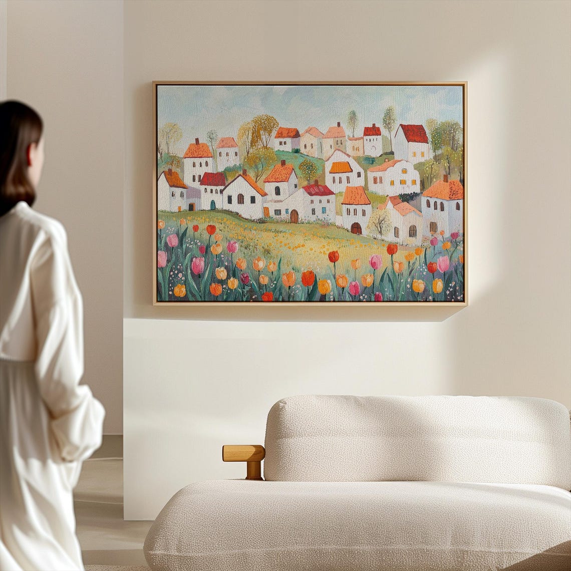 Quaint Hillside Village Above a Tulip Meadow Landscape Poster - Image 5