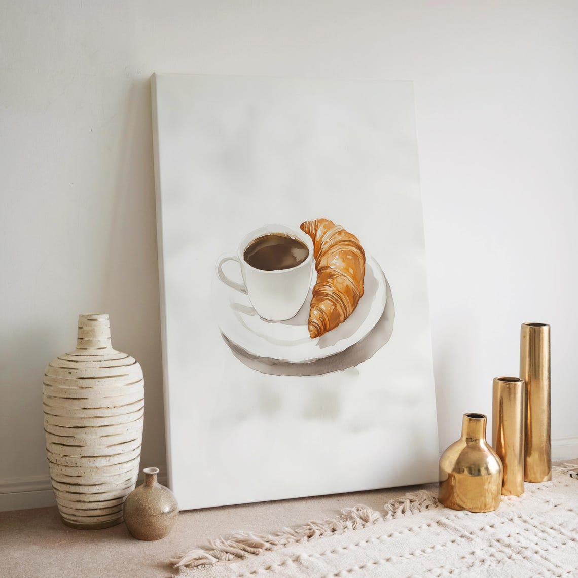 Charming Watercolor Coffee Cup and Croissant Kitchen Art Poster - Image 4
