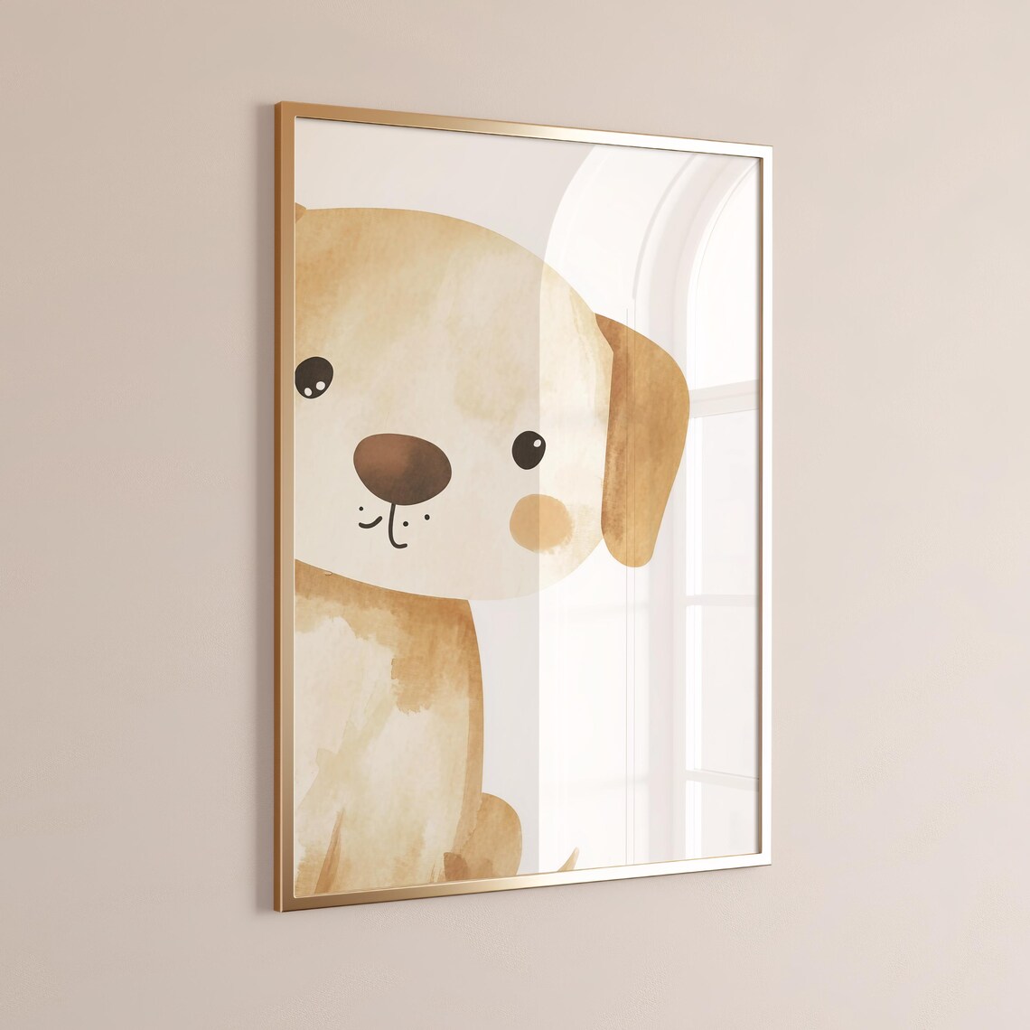 Adorable Golden Watercolor Puppy Nursery Wall Art Floppy Ear Dog - Image 5