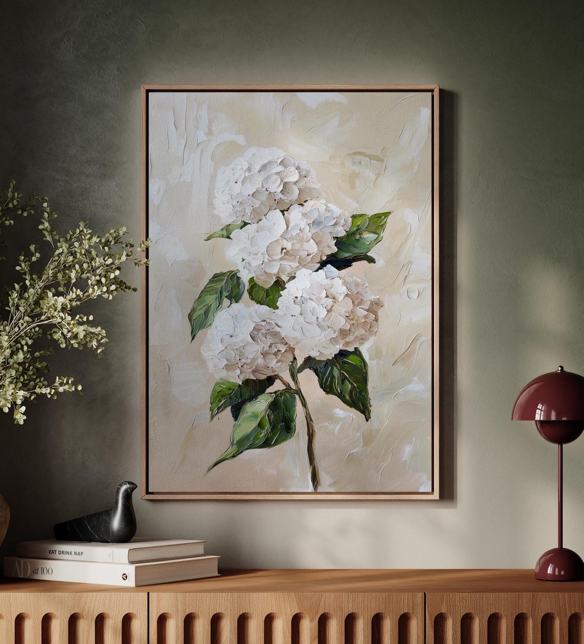 Classic White Hydrangea Blossom Textured Impasto Style Art Poster