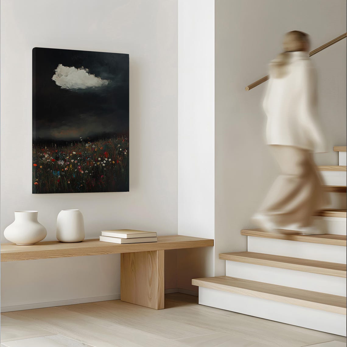 Lone White Cloud Drifting Over a Dark Wildflower Field Poster - Image 5