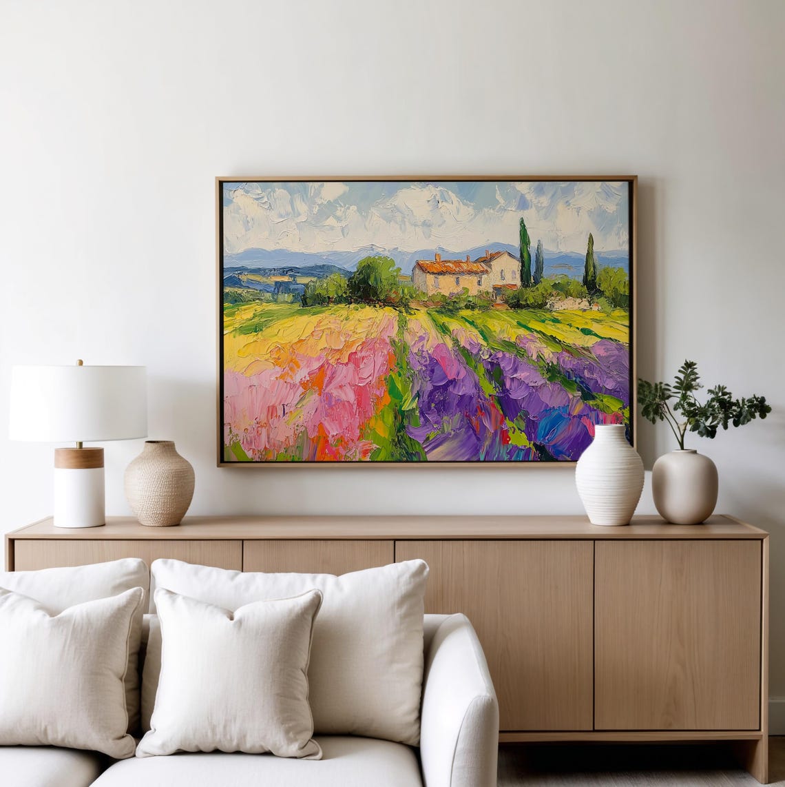 Rustic Farmhouse Among Lavender and Flower Fields Art Poster - Image 5