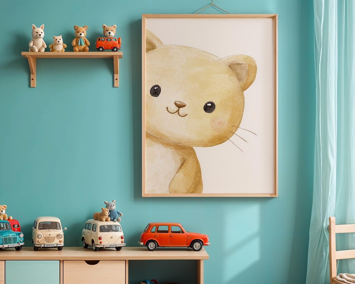 Sweet Cream Kitten Watercolor with Big Eyes Nursery Art Poster - Image 3