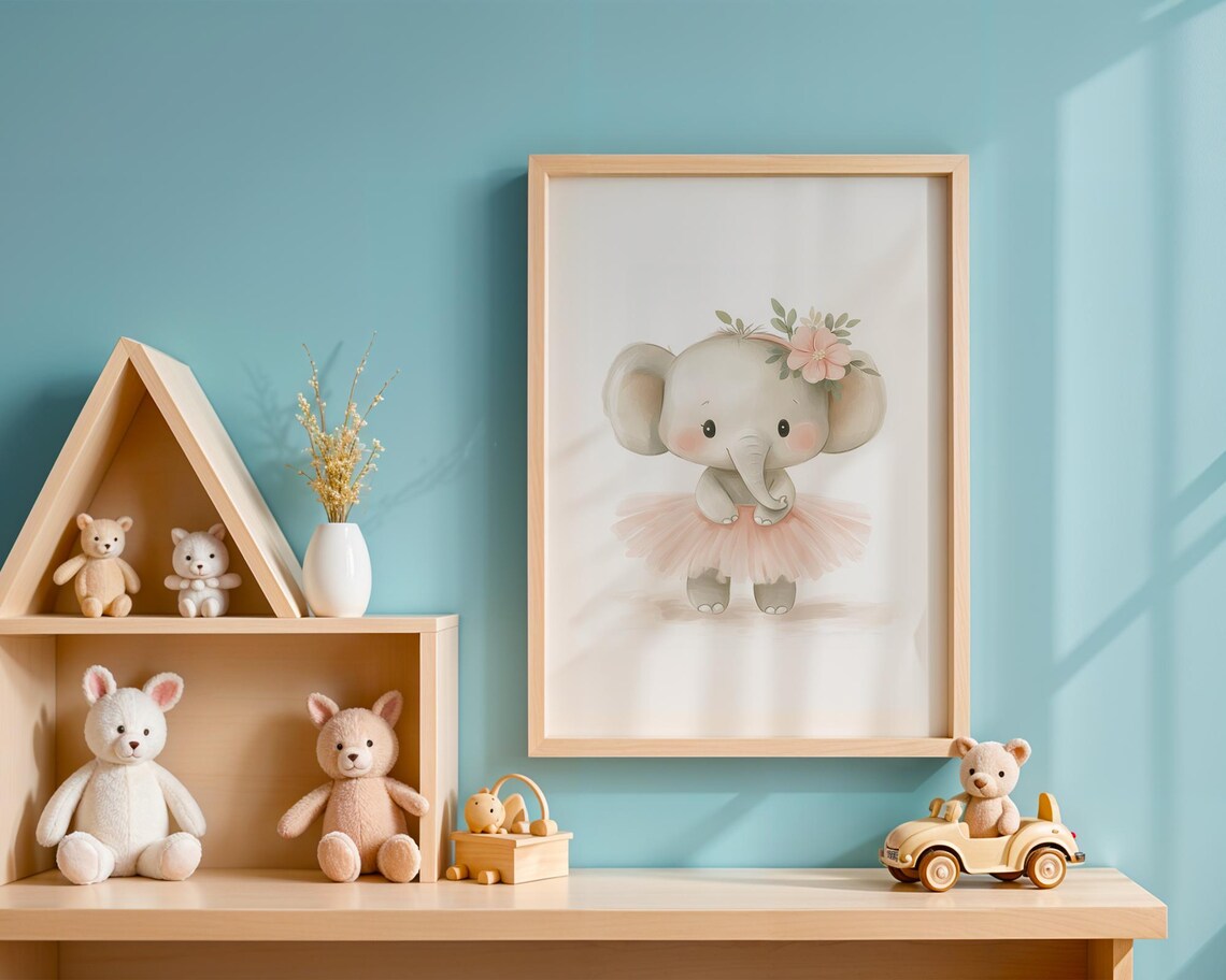 Enchanting Baby Elephant Ballerina Flower Crown Nursery Art Poster - Image 5