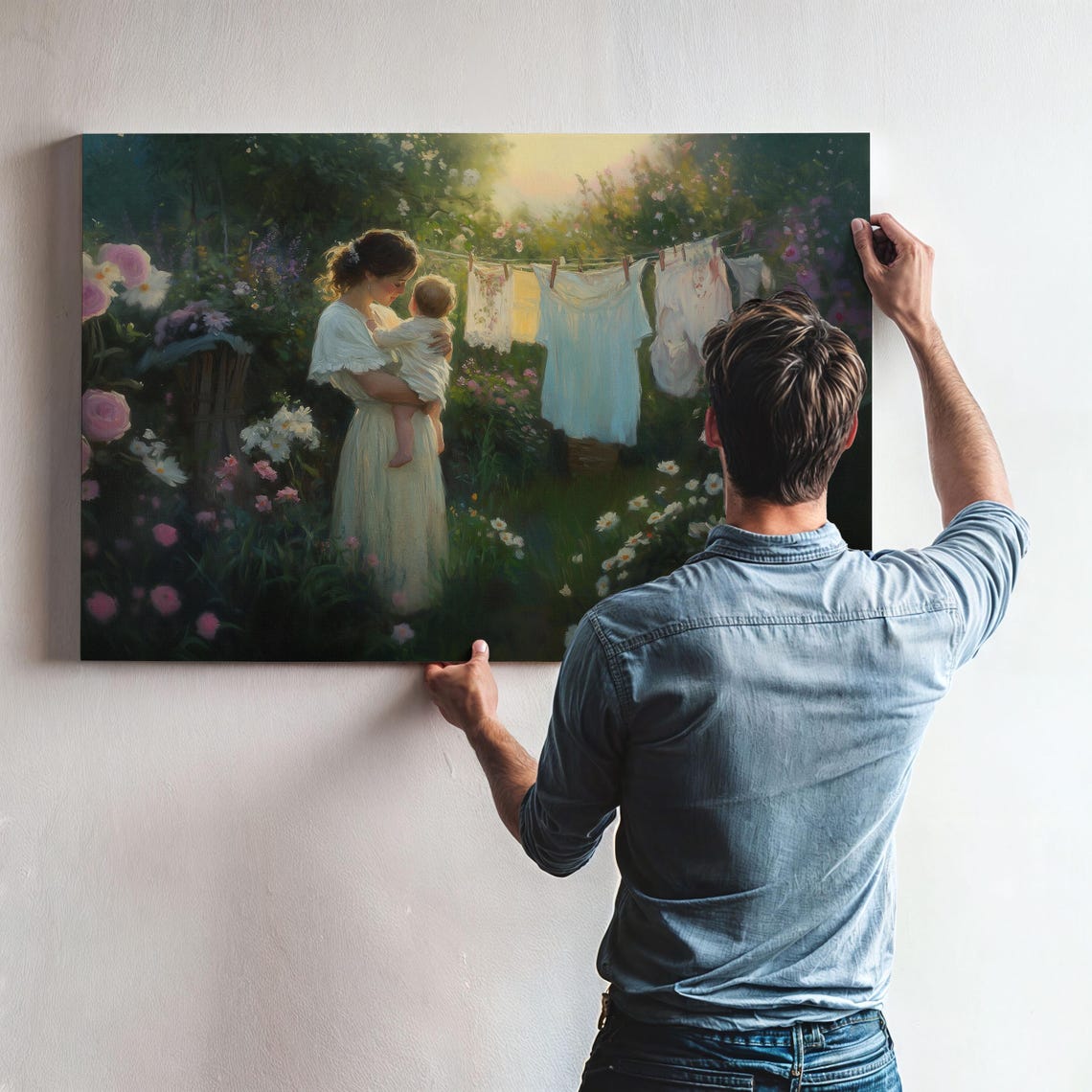 Mother And Child Painting Nature And Family Wall Art Motherhood Wall Decor Spring Garden Art Peaceful Scenery Art Family Love Art - Image 2