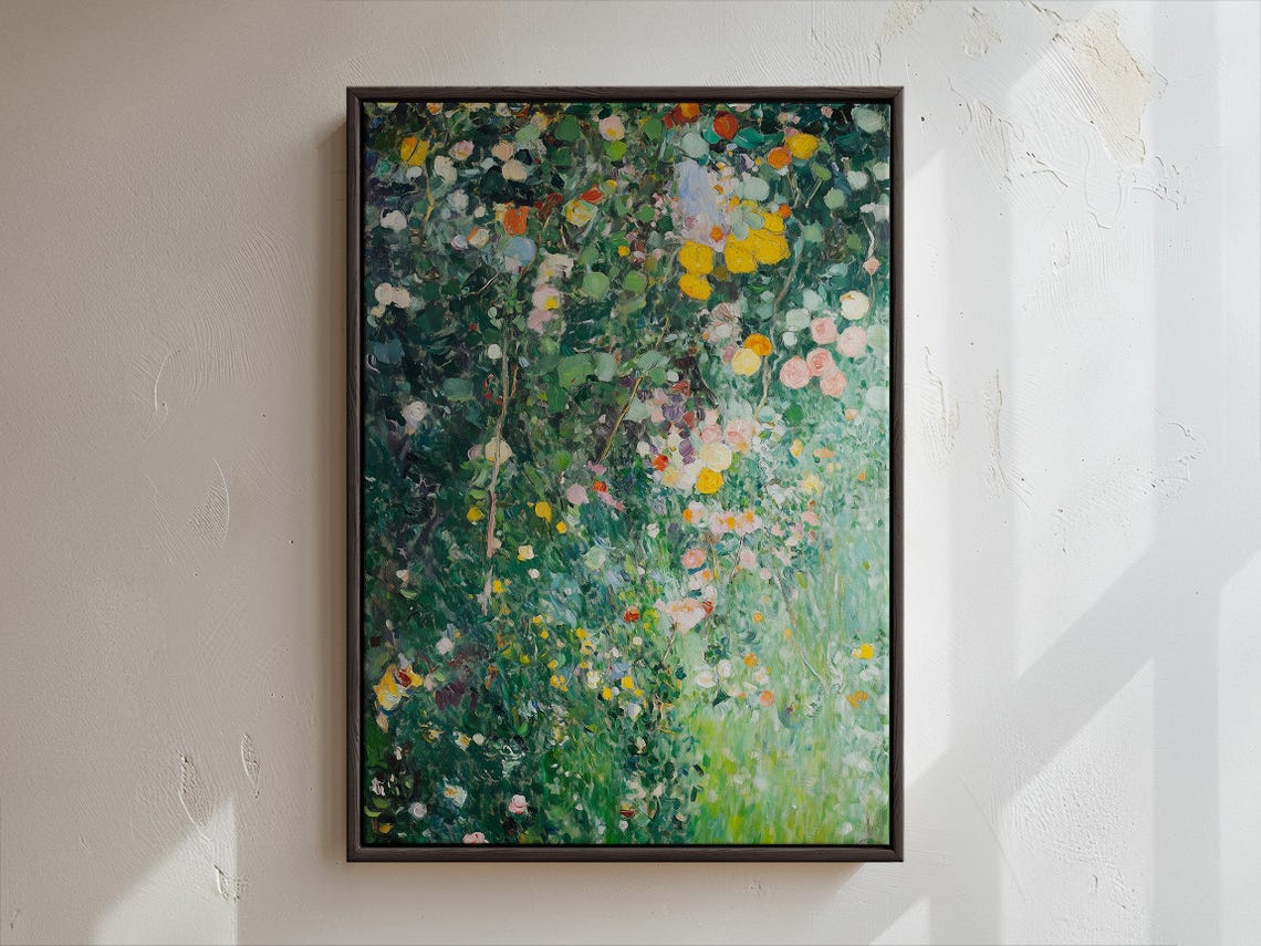 Climbing Roses on a Stone Garden Wall Impressionist Floral Poster - Image 3