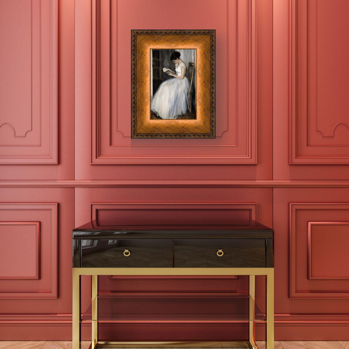Serene Woman Reading in White Dress Classic Oil Painting Wall Art - Image 3