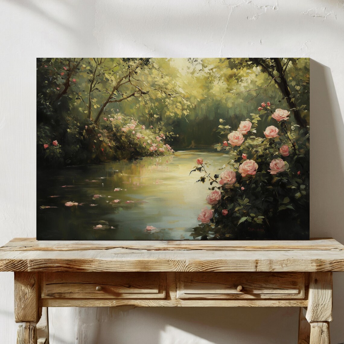 Pink Rose Garden Overhanging a Still Pond Impressionist Poster - Image 5