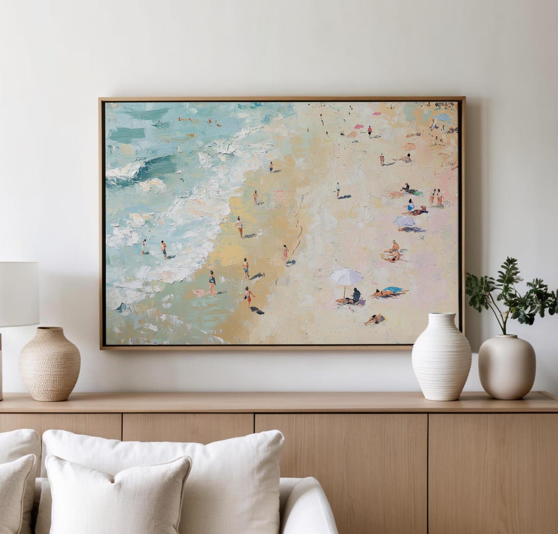 Dreamy Aerial Pastel Beach Shoreline Summer Coastal Art Poster