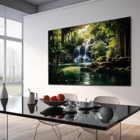 Waterfall Tempered Glass Wall Art Landscape Glass Decor Extra Large Wall Art Forest Glass Decor Nature Glass Art Housewarming Gift