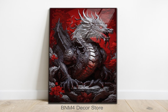 Red Dragon Tempered Glass Wall Art Imposing Dragon Asian Culture Red Dragon Wall Decor Imposing Dragon Wall Art Clouds And Dragon Red