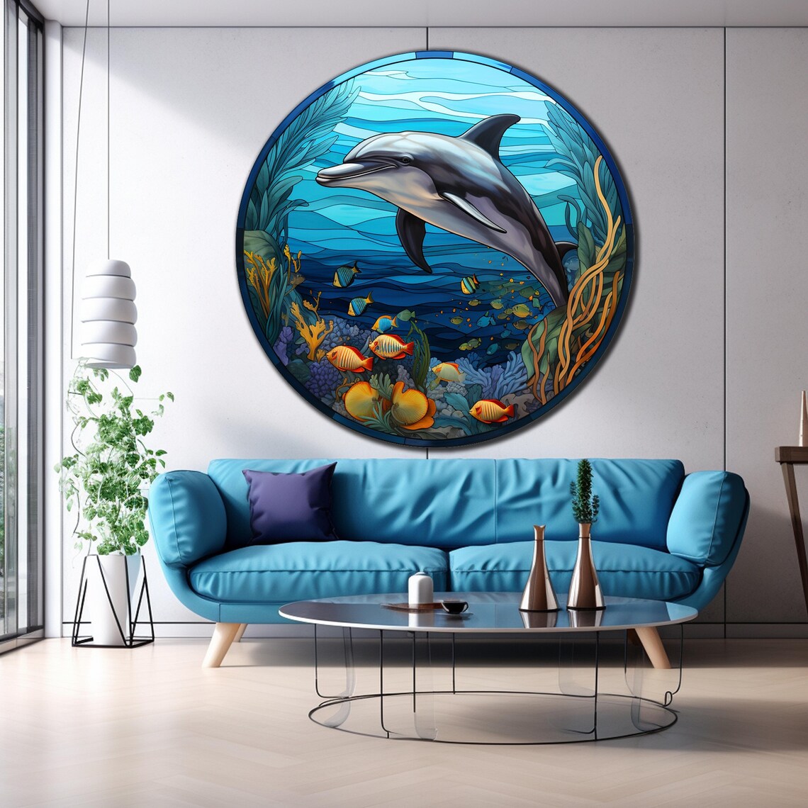 Dolphin Circle Wall Art, Ocean Sea Life Art Print