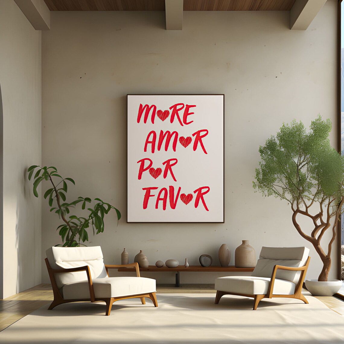 More Amor Por Favor Red Hearts Romantic Typography Love Quote Poster - Image 7
