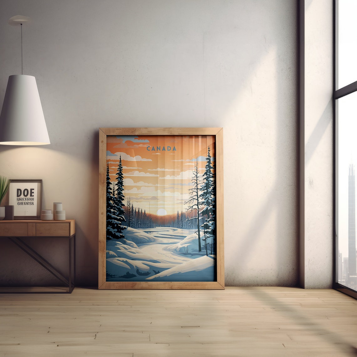 Canada Winter Wonderland Snowy Forest River Sunset Travel Poster - Image 2