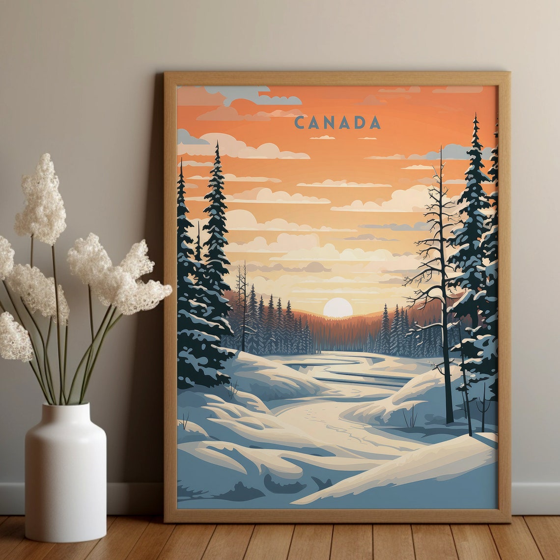 Canada Winter Wonderland Snowy Forest River Sunset Travel Poster - Image 6