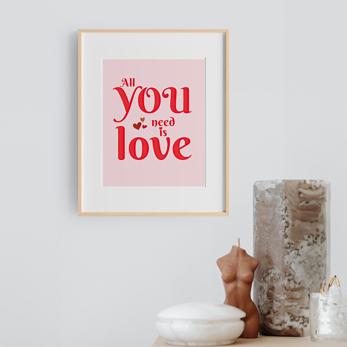 All You Need Is Love Red Typography Pink Background Art Poster - Image 2