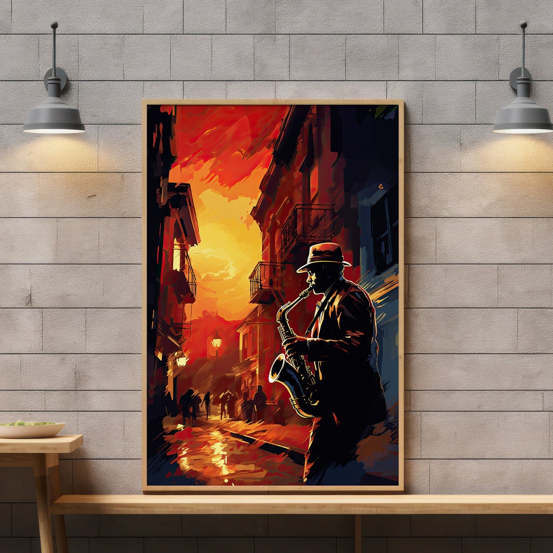 Saxophone Player Sunset Street Jazz Scene Painterly Art Poster - Image 4