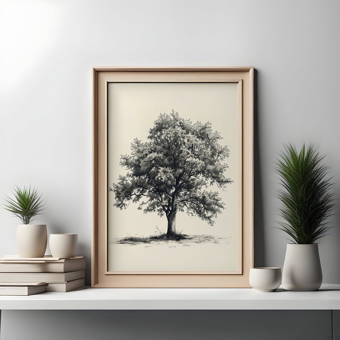 Vintage Tree Pencil Drawing Shaded Detailed Nature Study Art Poster - Image 7